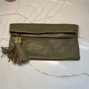 India Hicks green leather clutch